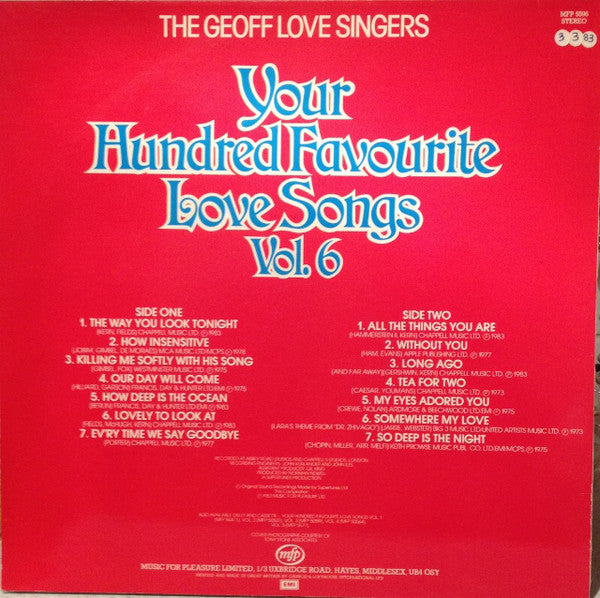 The Geoff Love Singers : Your Hundred Favourite Love Songs Vol 6 (LP, Album, Comp)