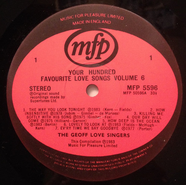 The Geoff Love Singers : Your Hundred Favourite Love Songs Vol 6 (LP, Album, Comp)