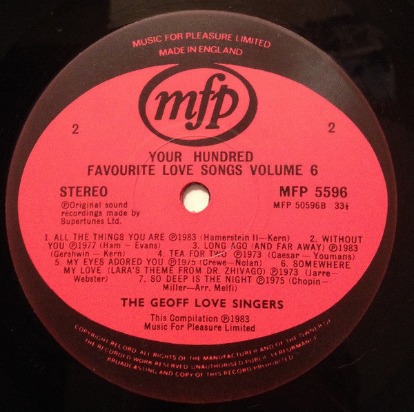The Geoff Love Singers : Your Hundred Favourite Love Songs Vol 6 (LP, Album, Comp)