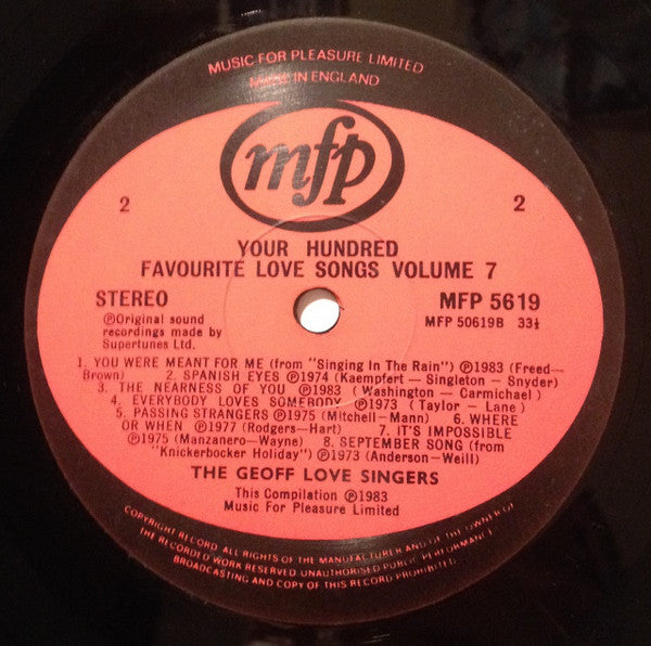 The Geoff Love Singers : Your Hundred Favourite Love Songs Vol 7 (LP, Album, Comp)