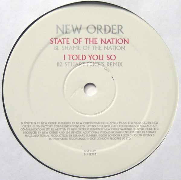 New Order : Subculture / State Of The Nation / I Told You So (12")