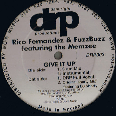 Rico Fernandez (2) & DJ Fuzz Buzz Featuring Memzee : Give It Up (12")