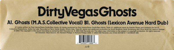 Dirty Vegas : Ghosts (12", Single)