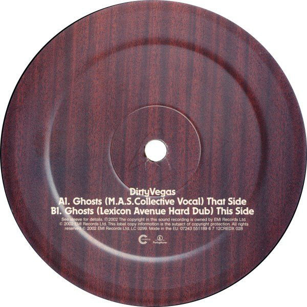 Dirty Vegas : Ghosts (12", Single)
