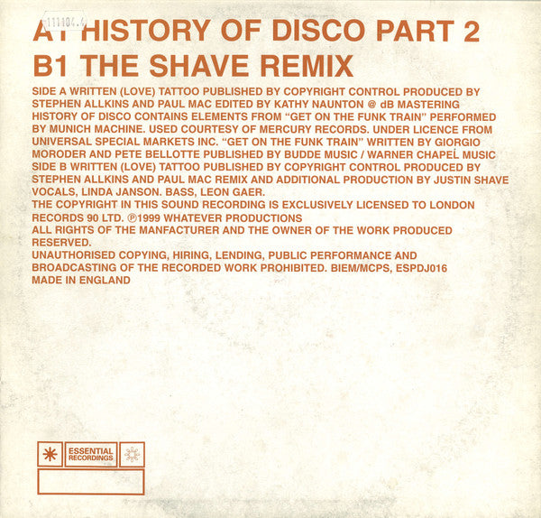 Love Tattoo* : History Of Disco (12")