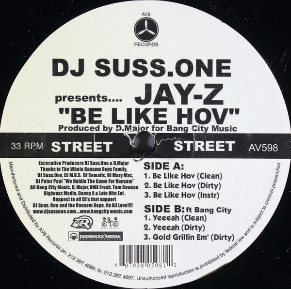 DJ Suss.One Presents.... Jay-Z : Be Like Hov (12")