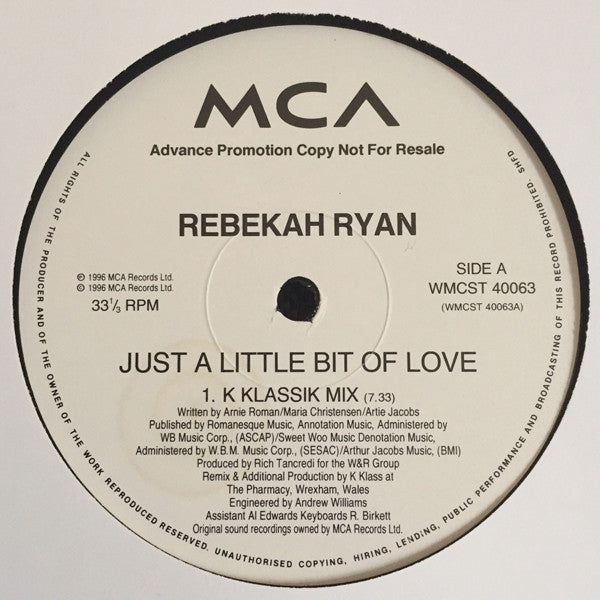 Rebekah Ryan : Just A Little Bit Of Love (Promo 1) (2x12", Promo)