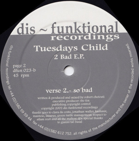 Tuesdays Child : 2 Bad E.P. (12", EP)