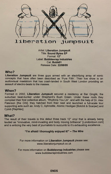 Liberation Jumpsuit : Sound Bytes EP (12", EP, Ltd)