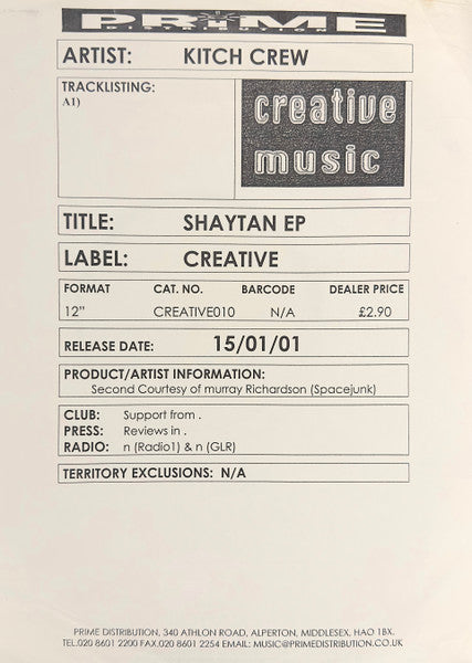 Kitch Crew : Shaytan EP (12", W/Lbl)