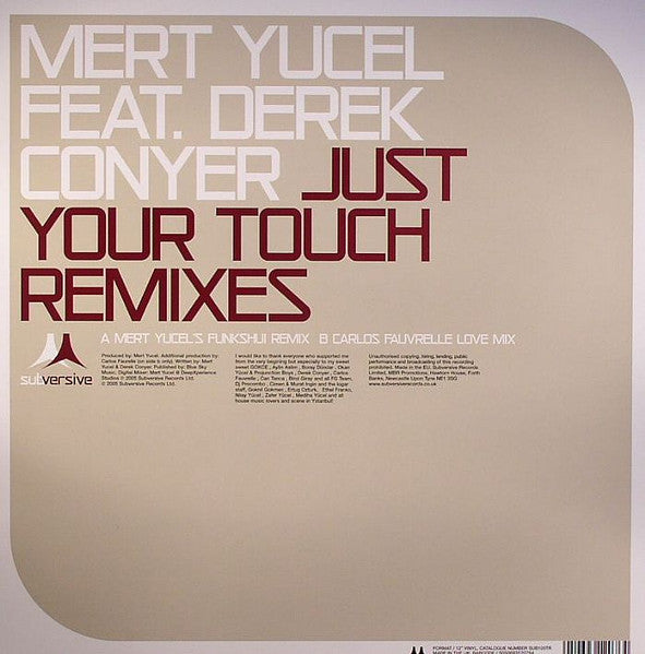 Mert Yucel Feat. Derek Conyer : Just Your Touch (Remixes) (12")