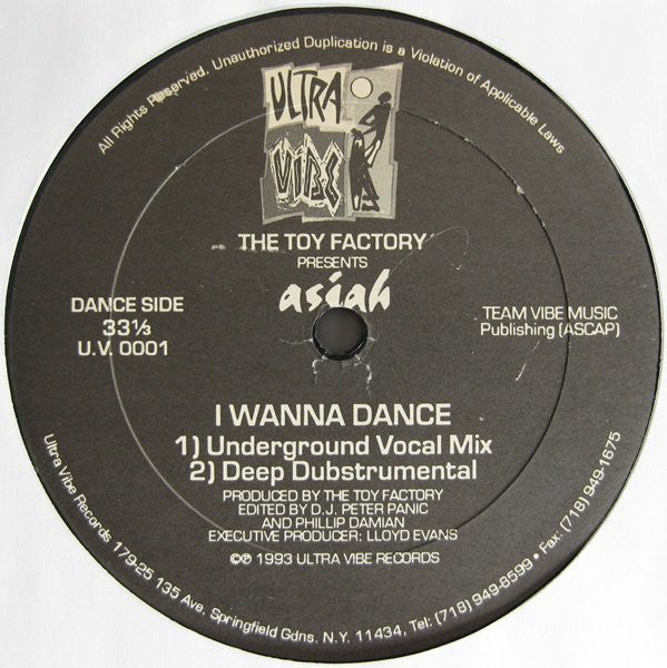The Toy Factory Presents Asiah, Victoria (9) : I Wanna Dance (12")