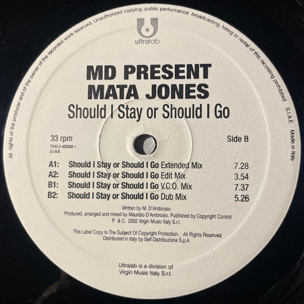 MD* Present Mata Jones : Should I Stay Or Should I Go (12")