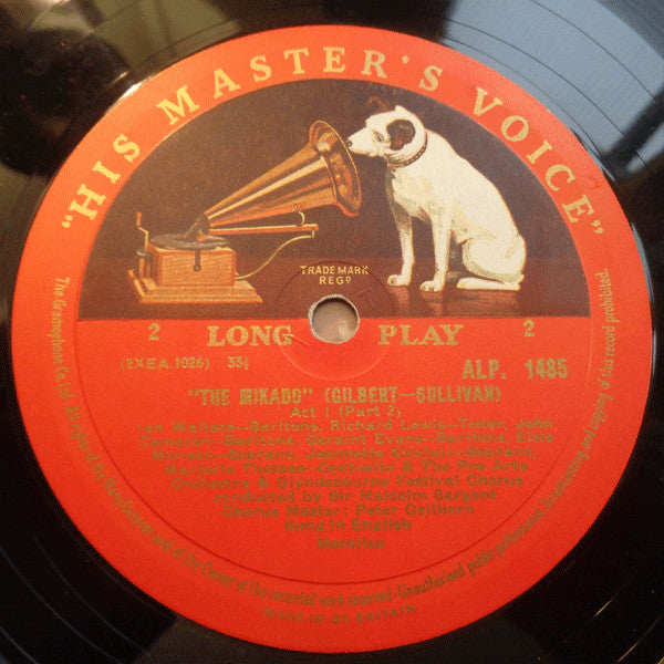Gilbert & Sullivan - Owen Brannigan, Richard Lewis (3), Geraint Evans, Ian Wallace (3), John Cameron, Elsie Morison, Marjorie Thomas, Jeannette Sinclair, Monica Sinclair, Glyndebourne Festival Chorus, Pro Arte Orchestra, Sir Malcolm Sargent : The Mikado (2xLP, Mono)