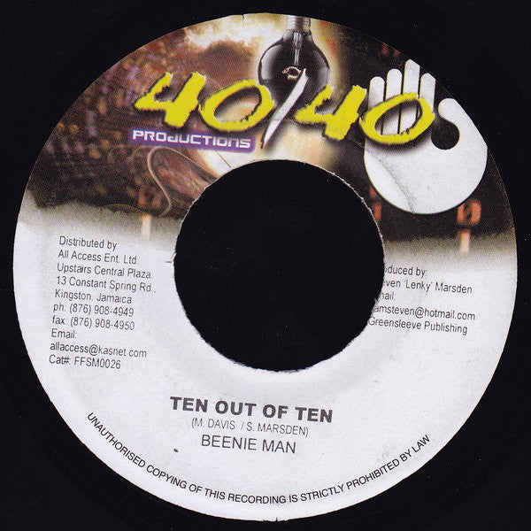 Beenie Man : Ten Out Of Ten (7")