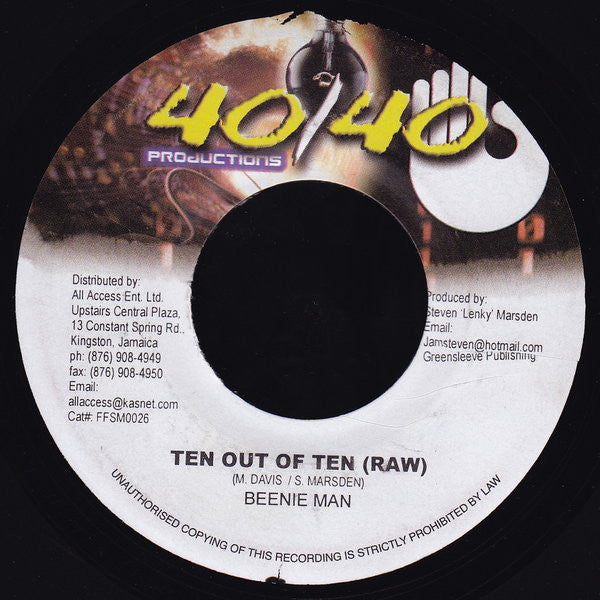 Beenie Man : Ten Out Of Ten (7")