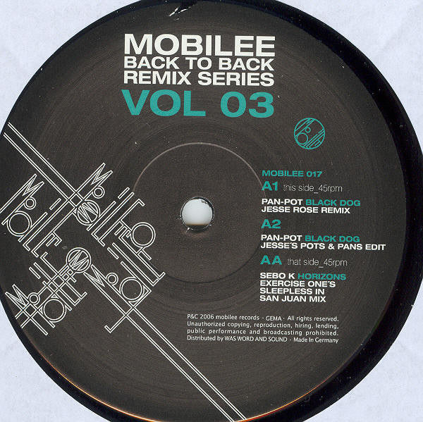 Pan-Pot / Sebo K : Mobilee Back To Back Remix Series Vol 03 (12")