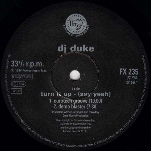 DJ Duke : Turn It Up (Say Yeah) (12", Single)