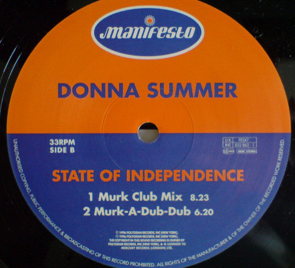 Donna Summer : State Of Independence (12")