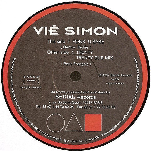 Vié Simon : Fonk U Babe / Trenty (12")