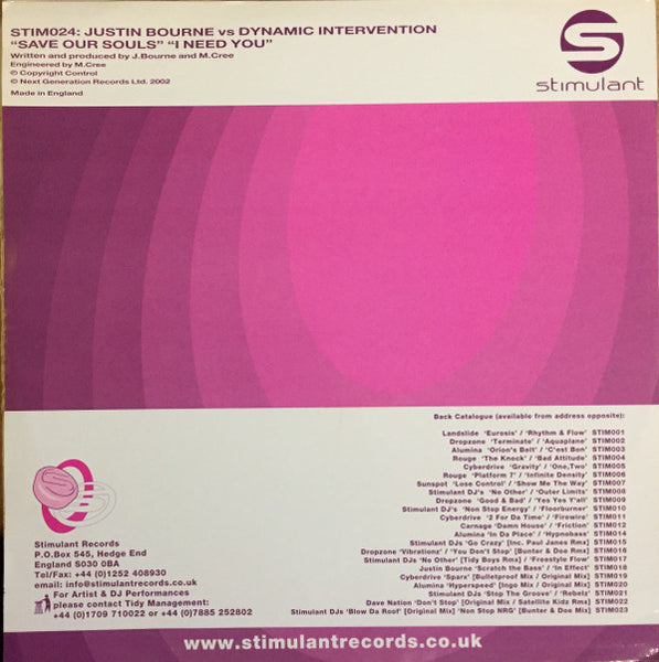 Justin Bourne & Dynamic Intervention : Save Our Souls / I Need You (12")