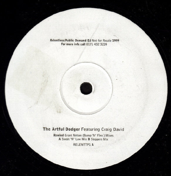 Artful Dodger Featuring Craig David : Rewind (Grant Nelson (Bump & Flex) Mixes) (12", Promo)