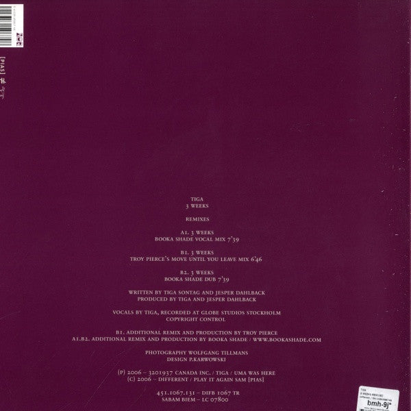 Tiga : 3 Weeks (Remixes) (12")