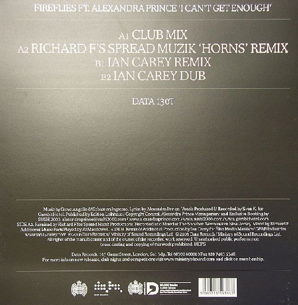 Fireflies Ft. Alexandra Prince : I Can't Get Enough (12")
