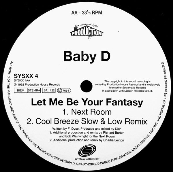 Baby D : Let Me Be Your Fantasy (Remixes) (12")