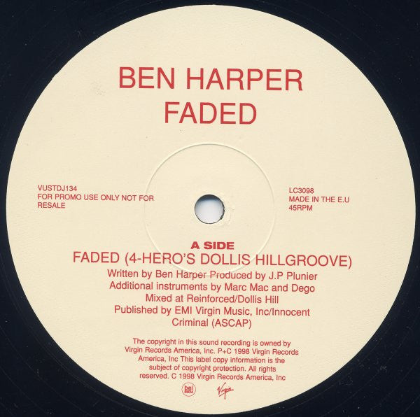 Ben Harper : Faded (12", Promo)