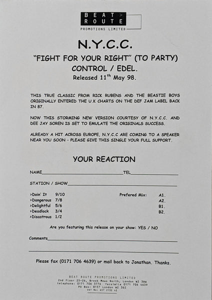 N.Y.C.C. : Fight For Your Right (12")