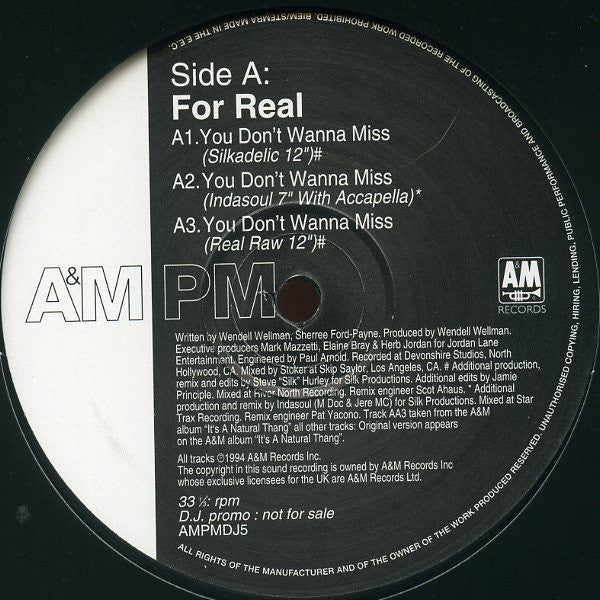 For Real : You Don't Wanna Miss (Kenny 'Dope' Gonzalez & Steve Hurley Mixes) (12", Promo)