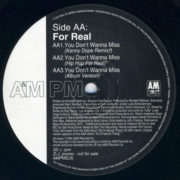 For Real : You Don't Wanna Miss (Kenny 'Dope' Gonzalez & Steve Hurley Mixes) (12", Promo)
