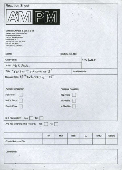 For Real : You Don't Wanna Miss (Kenny 'Dope' Gonzalez & Steve Hurley Mixes) (12", Promo)