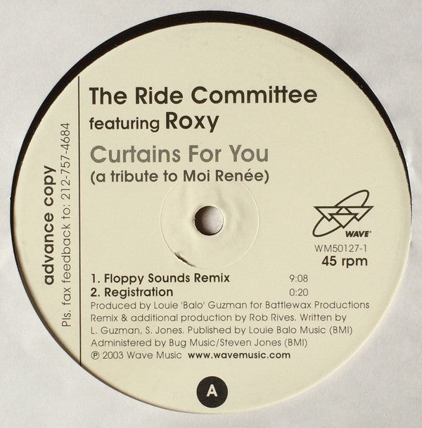 The Ride Committee Featuring Roxy : Curtains For You (A Tribute To Moi Renée) (12", Promo, Adv)