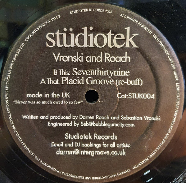 Vronski and Roach* : Placid Groove (Re-buff) (12")