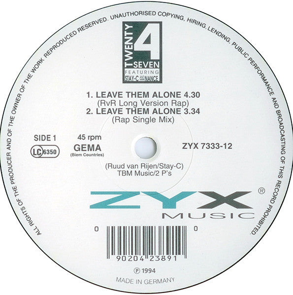 Twenty 4 Seven Featuring Stay-C And Nance : Leave Them Alone (12")