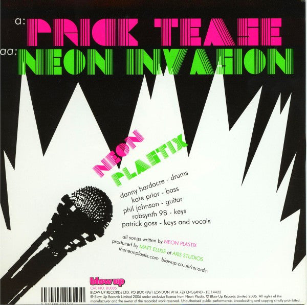 Neon Plastix : Prick Tease / Neon Invasion (7", Ltd)