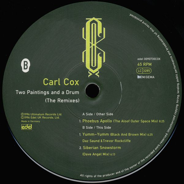 Carl Cox : Two Paintings And A Drum (The Remixes) (12", Sti)