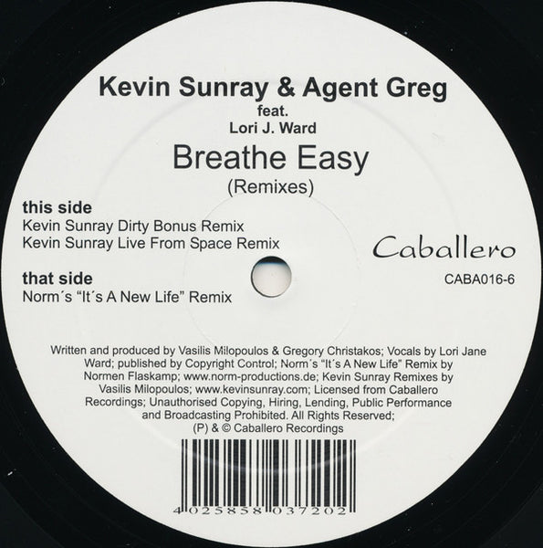 Kevin Sunray & Agent Greg : Breathe Easy (Remixes) (12")