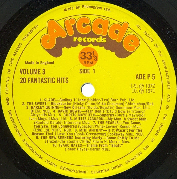 Various : 20 Fantastic Hits By The Original Artists (Volume Three) (LP, Comp, Yel)