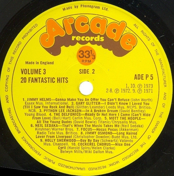 Various : 20 Fantastic Hits By The Original Artists (Volume Three) (LP, Comp, Yel)