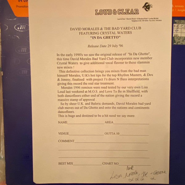 David Morales & The Bad Yard Club Featuring Crystal Waters : In Da Ghetto (2x12", Promo)