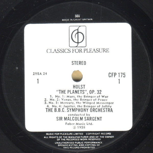 Holst* - BBC Symphony Orchestra Conducted By Sir Malcolm Sargent : The Planets (LP, Bla)