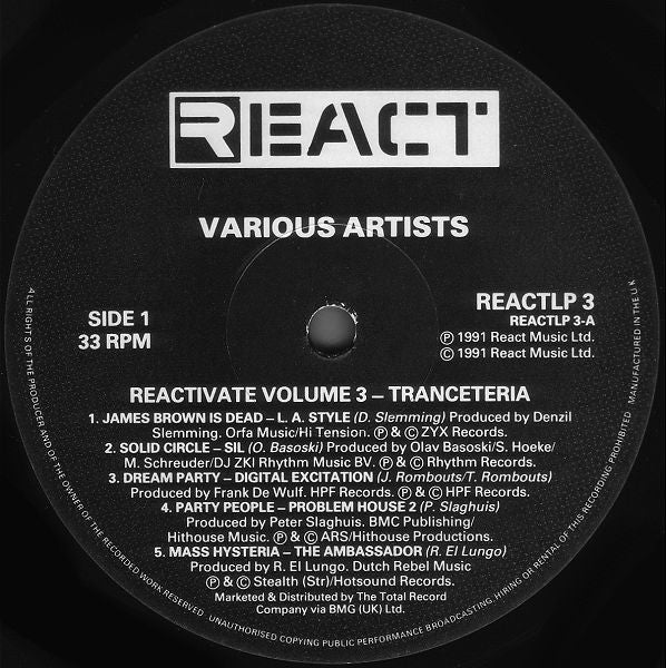 Various : Reactivate Volume #3 - Tranceteria (LP, Comp)