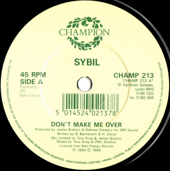 Sybil : Don't Make Me Over (7", Single, Blu)