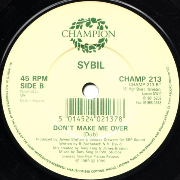 Sybil : Don't Make Me Over (7", Single, Blu)