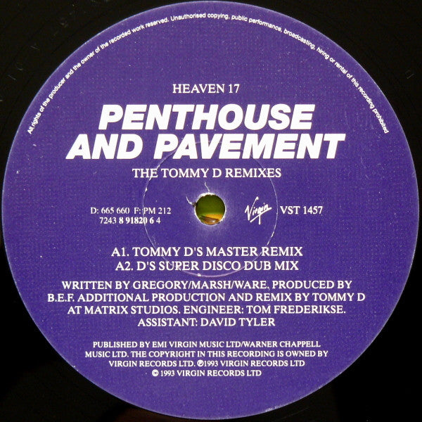 Heaven 17 : Penthouse And Pavement (The Tommy D Remixes) (12")