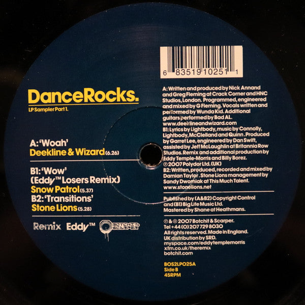 Deekline & Wizard / Snow Patrol / Stone Lions : Dance Rocks LP Sampler Part 1 (12", Smplr)