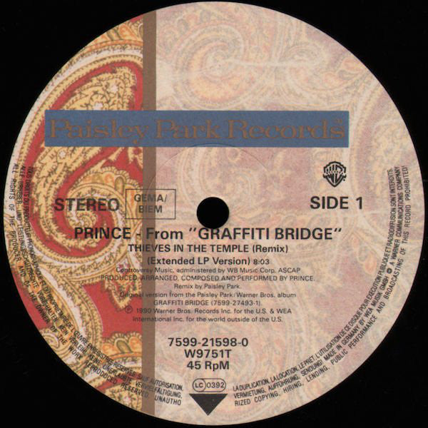 Prince : Thieves In The Temple (Remix) (12", Single)
